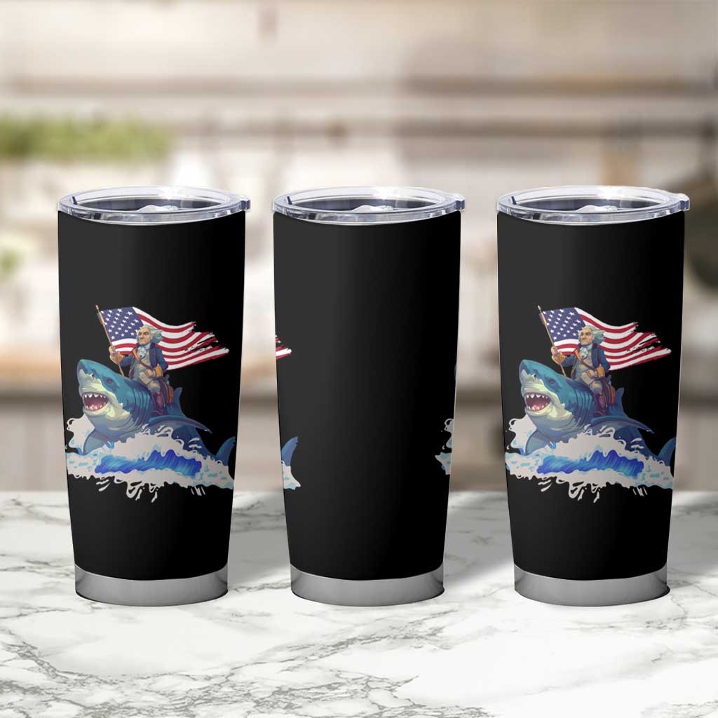 Funny 4th Of July Tumbler Cup George Washington Riding Shark Patriotic Independence Day - Wonder Print Shop
