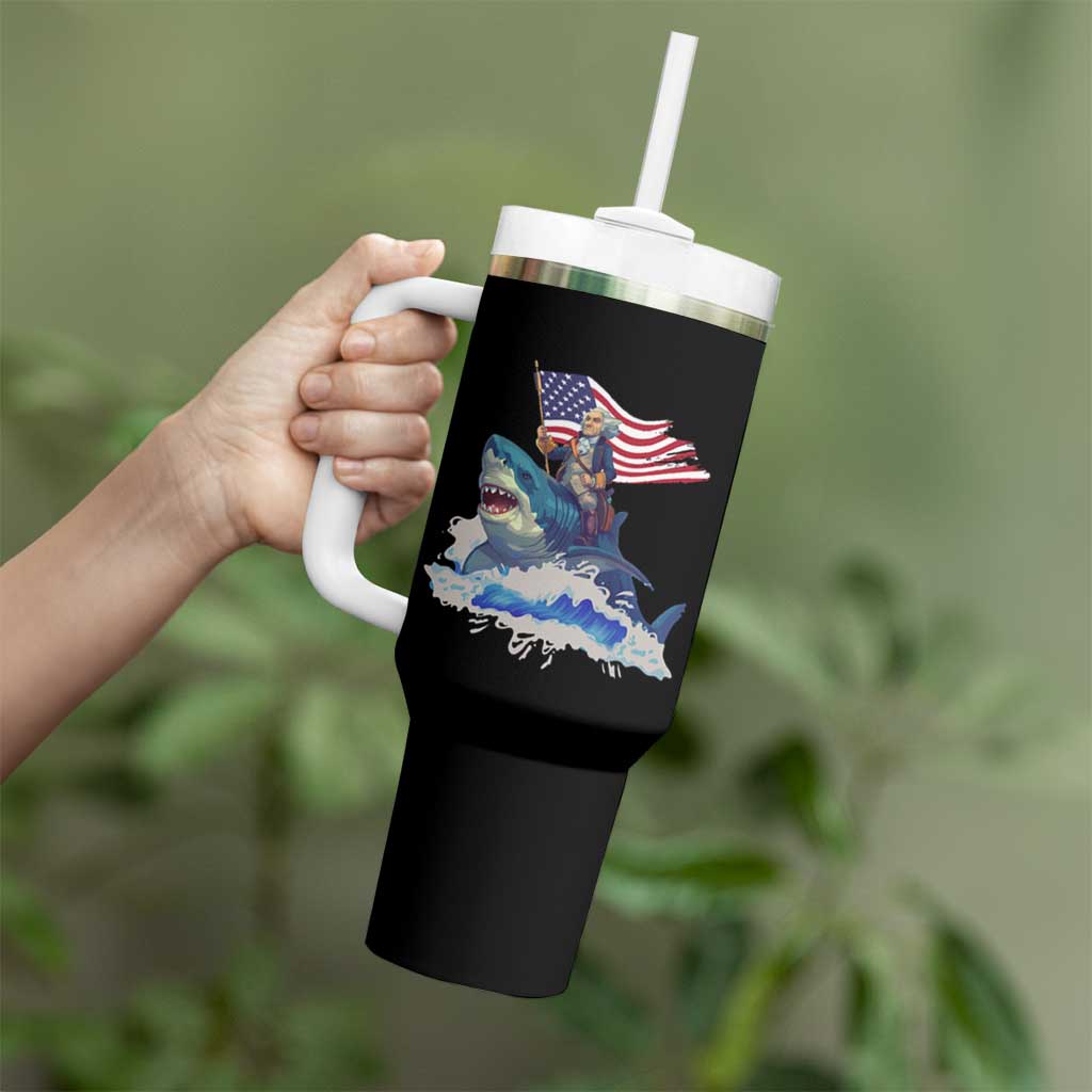 Funny 4th Of July Tumbler With Handle George Washington Riding Shark Patriotic Independence Day - Wonder Print Shop