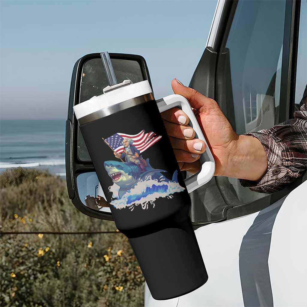 Funny 4th Of July Tumbler With Handle George Washington Riding Shark Patriotic Independence Day - Wonder Print Shop