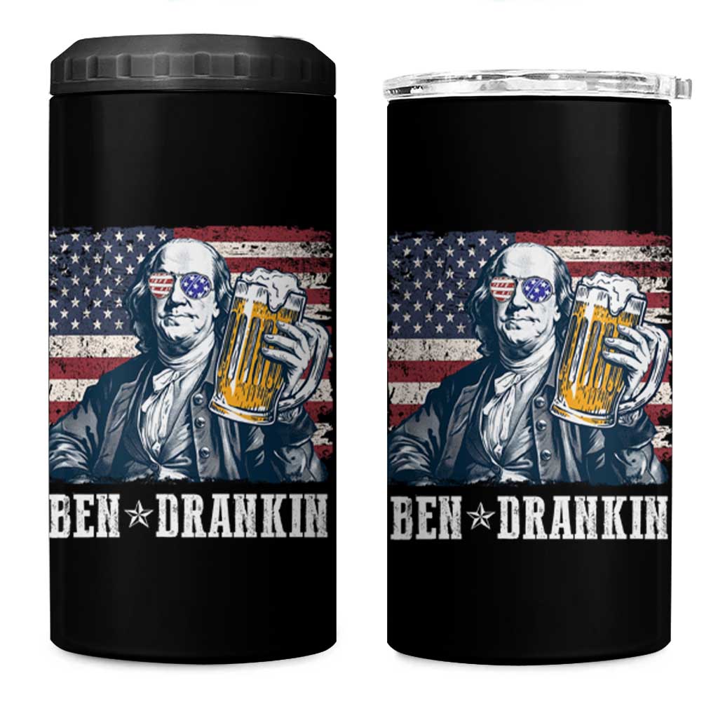 Funny 4th Of July Drinking 4 in 1 Can Cooler Tumbler Ben Drankin Benjamin Franklin Patriotic Party - Wonder Print Shop