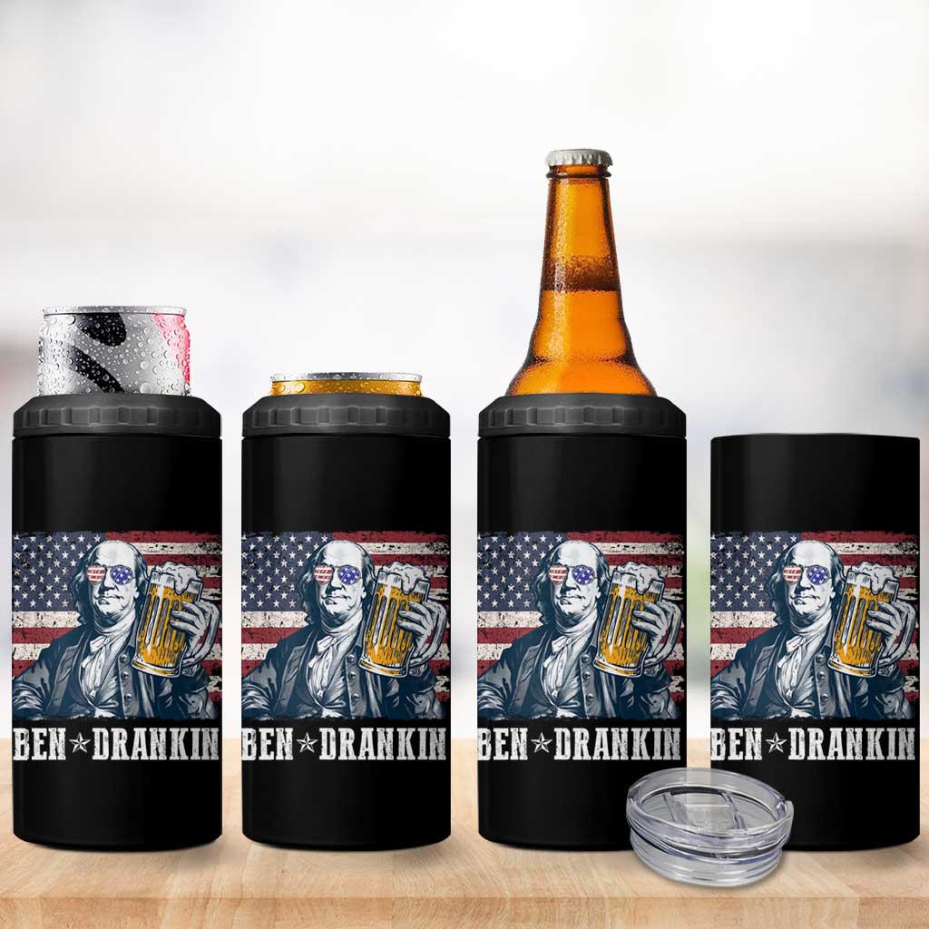 Funny 4th Of July Drinking 4 in 1 Can Cooler Tumbler Ben Drankin Benjamin Franklin Patriotic Party - Wonder Print Shop