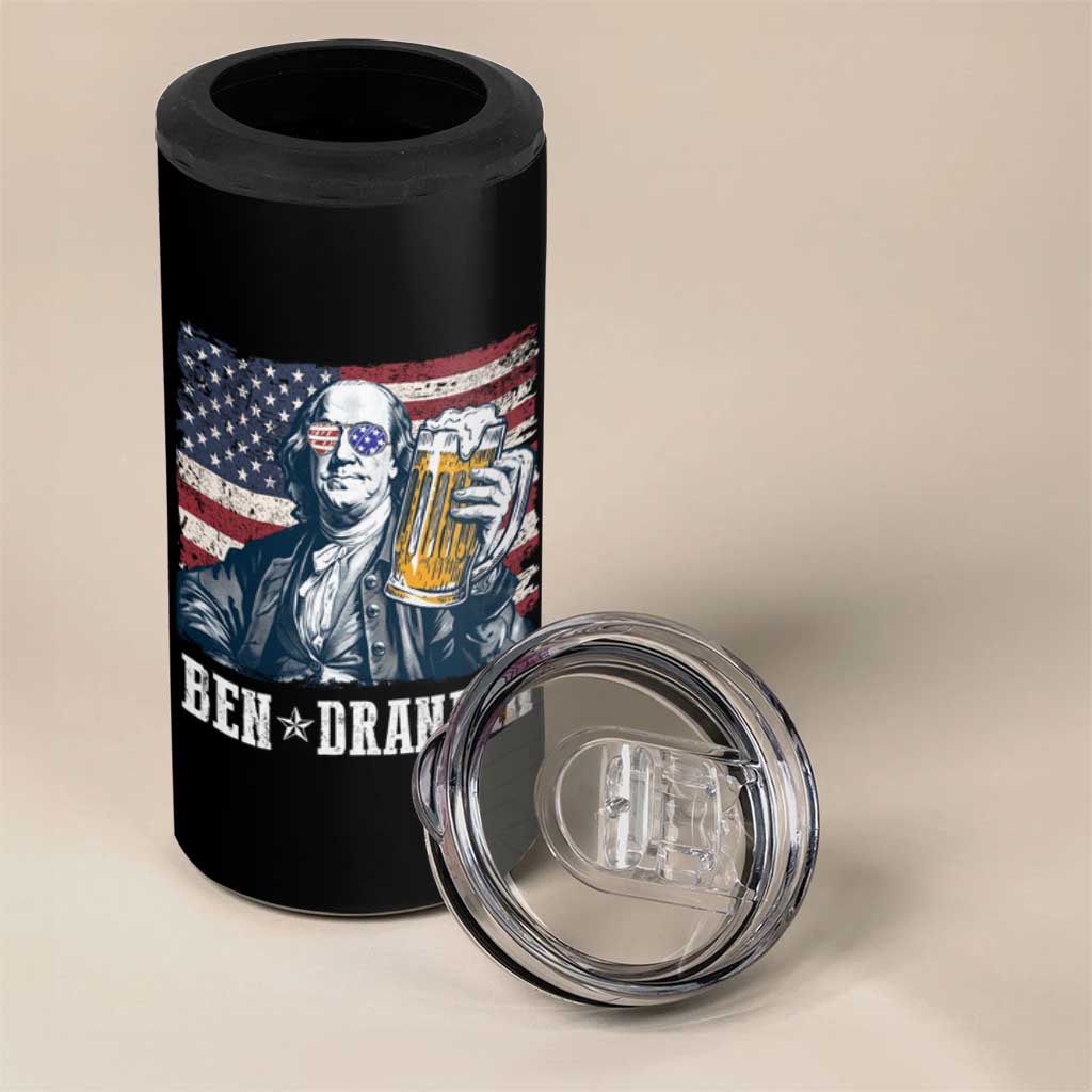 Funny 4th Of July Drinking 4 in 1 Can Cooler Tumbler Ben Drankin Benjamin Franklin Patriotic Party - Wonder Print Shop