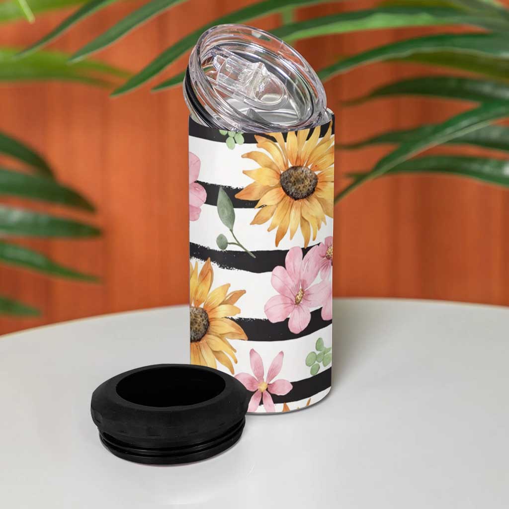 Christian 4 in 1 Can Cooler Tumbler Be Still And Know Sunflower Aesthetic - Wonder Print Shop