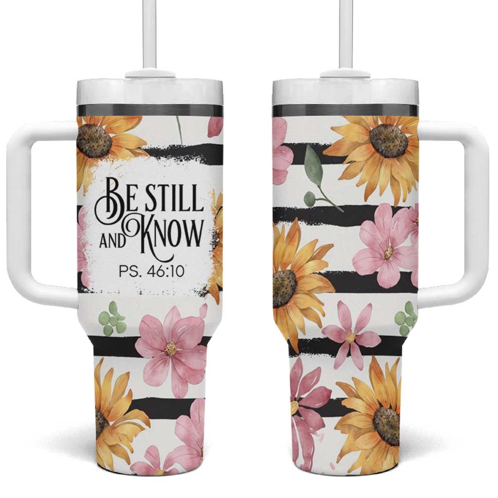 Christian Tumbler With Handle Be Still And Know Sunflower Aesthetic - Wonder Print Shop
