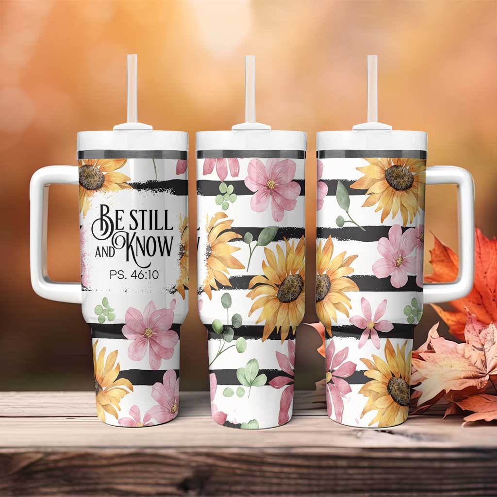 Christian Tumbler With Handle Be Still And Know Sunflower Aesthetic - Wonder Print Shop