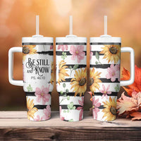 Christian Tumbler With Handle Be Still And Know Sunflower Aesthetic - Wonder Print Shop