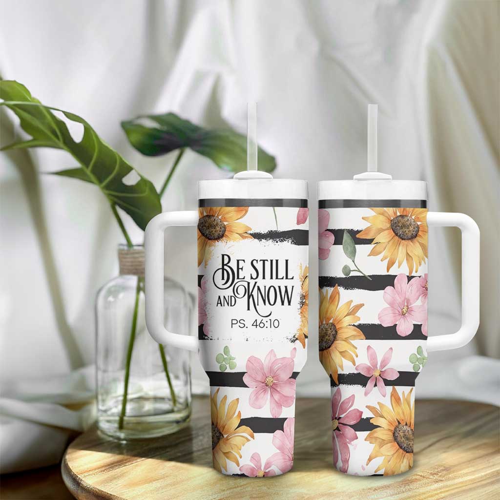 Christian Tumbler With Handle Be Still And Know Sunflower Aesthetic - Wonder Print Shop
