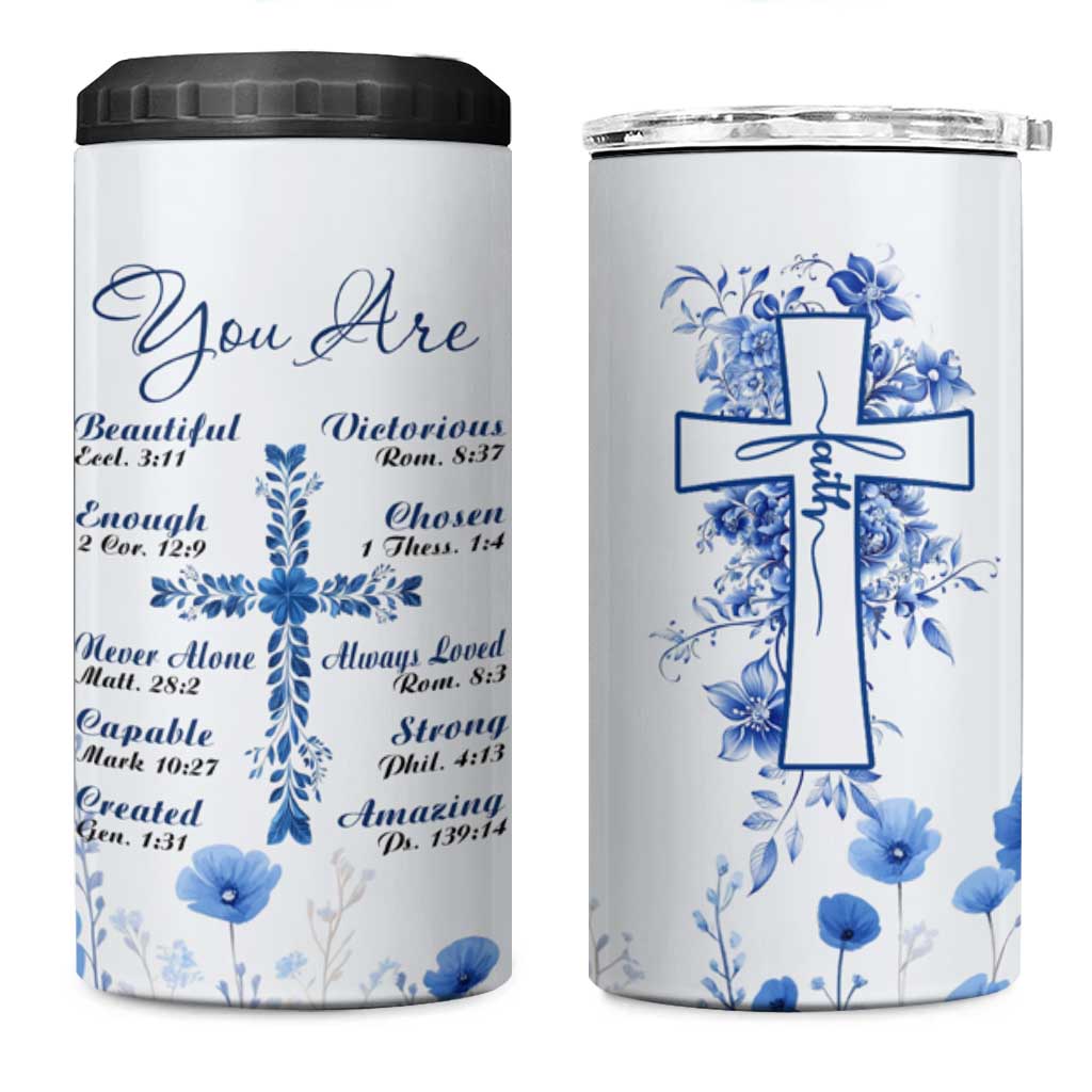 Christian Gifts 4 in 1 Can Cooler Tumbler You Are Enough Inspirational Flower Christ Cross - Wonder Print Shop