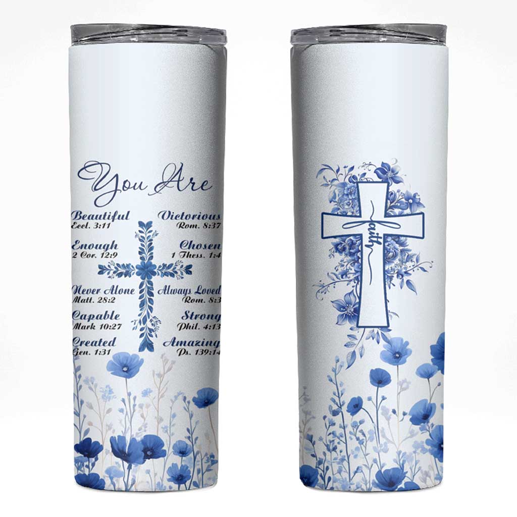 Christian Gifts Skinny Tumbler You Are Enough Inspirational Flower Christ Cross - Wonder Print Shop