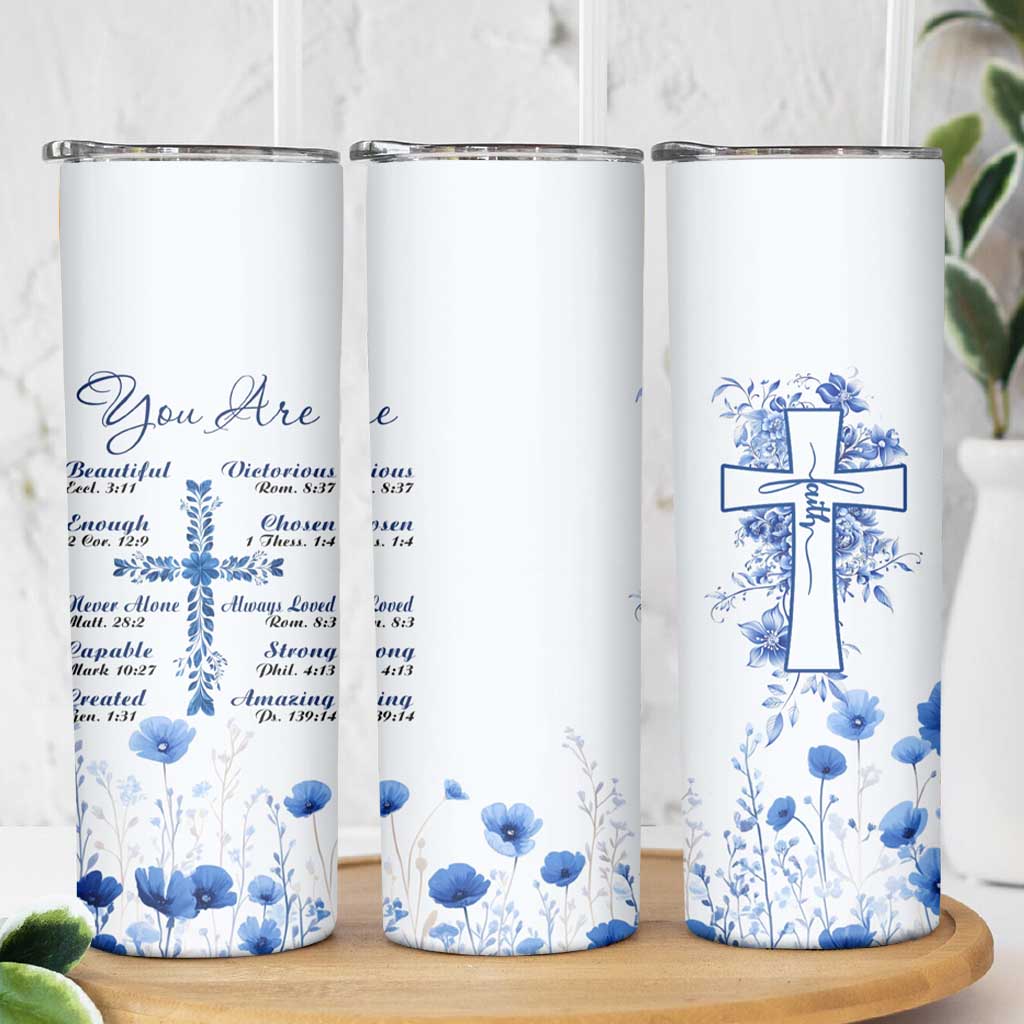 Christian Gifts Skinny Tumbler You Are Enough Inspirational Flower Christ Cross - Wonder Print Shop