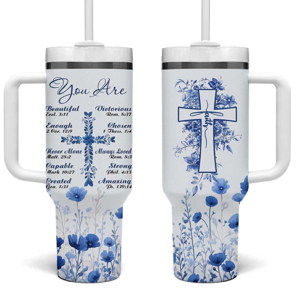 Christian Gifts Tumbler With Handle You Are Enough Inspirational Flower Christ Cross - Wonder Print Shop
