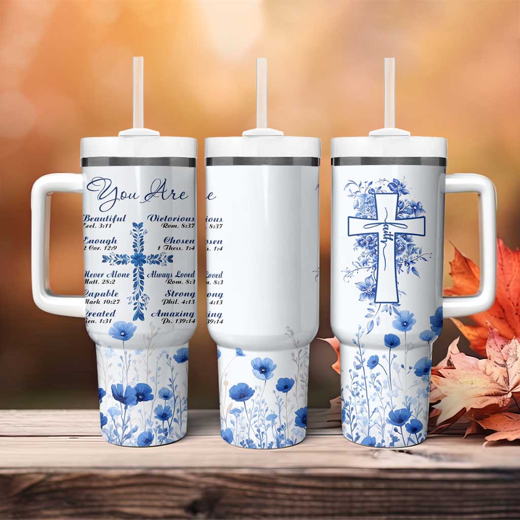 Christian Gifts Tumbler With Handle You Are Enough Inspirational Flower Christ Cross - Wonder Print Shop