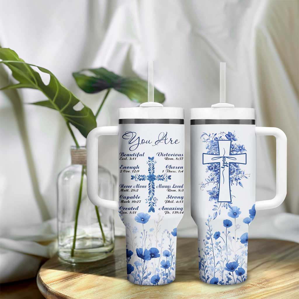 Christian Gifts Tumbler With Handle You Are Enough Inspirational Flower Christ Cross - Wonder Print Shop