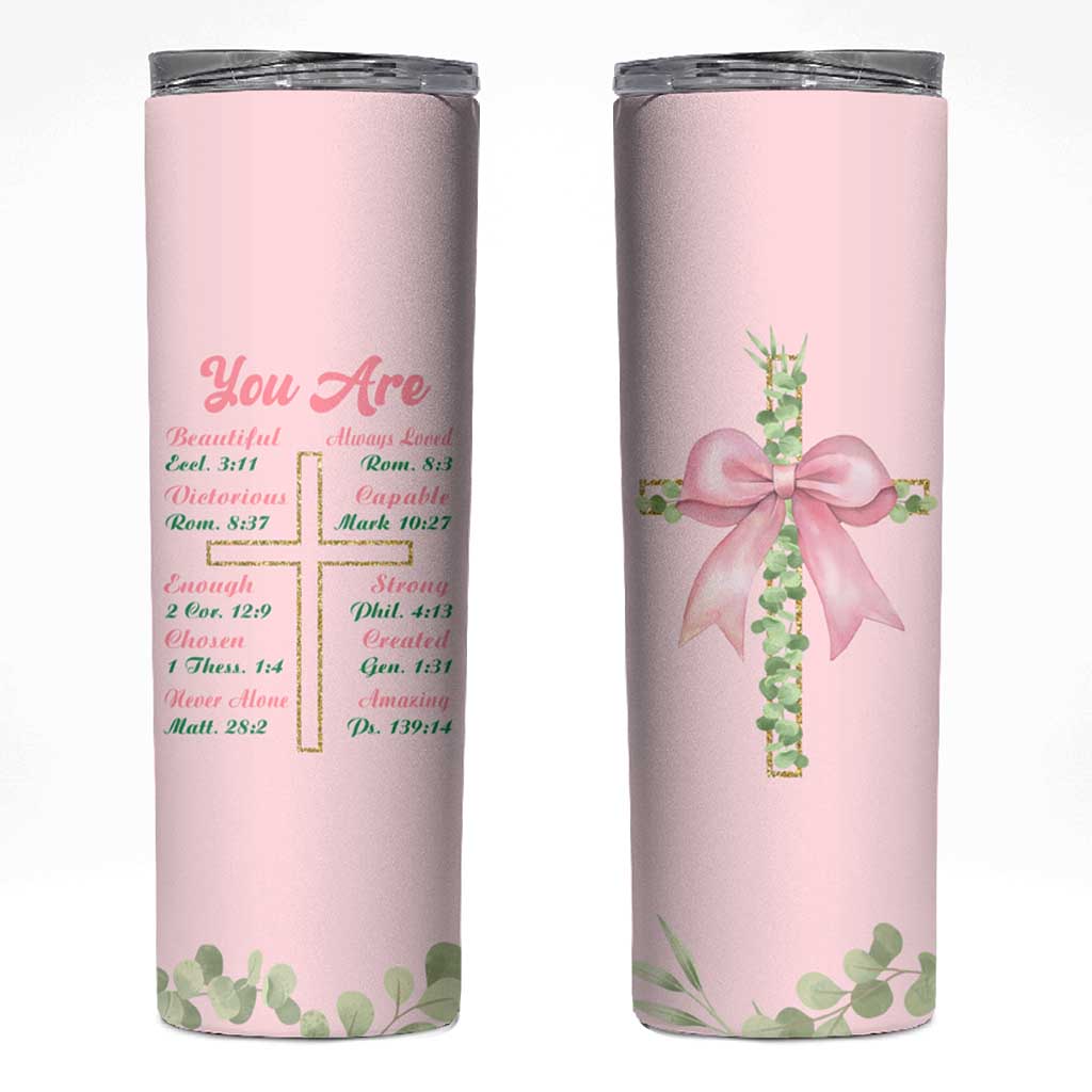 Christian Gifts Skinny Tumbler You Are Enough Inspirational Coquette Christ Cross - Wonder Print Shop