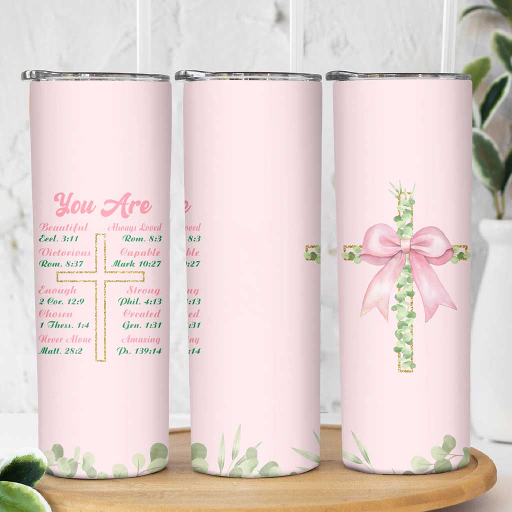 Christian Gifts Skinny Tumbler You Are Enough Inspirational Coquette Christ Cross - Wonder Print Shop