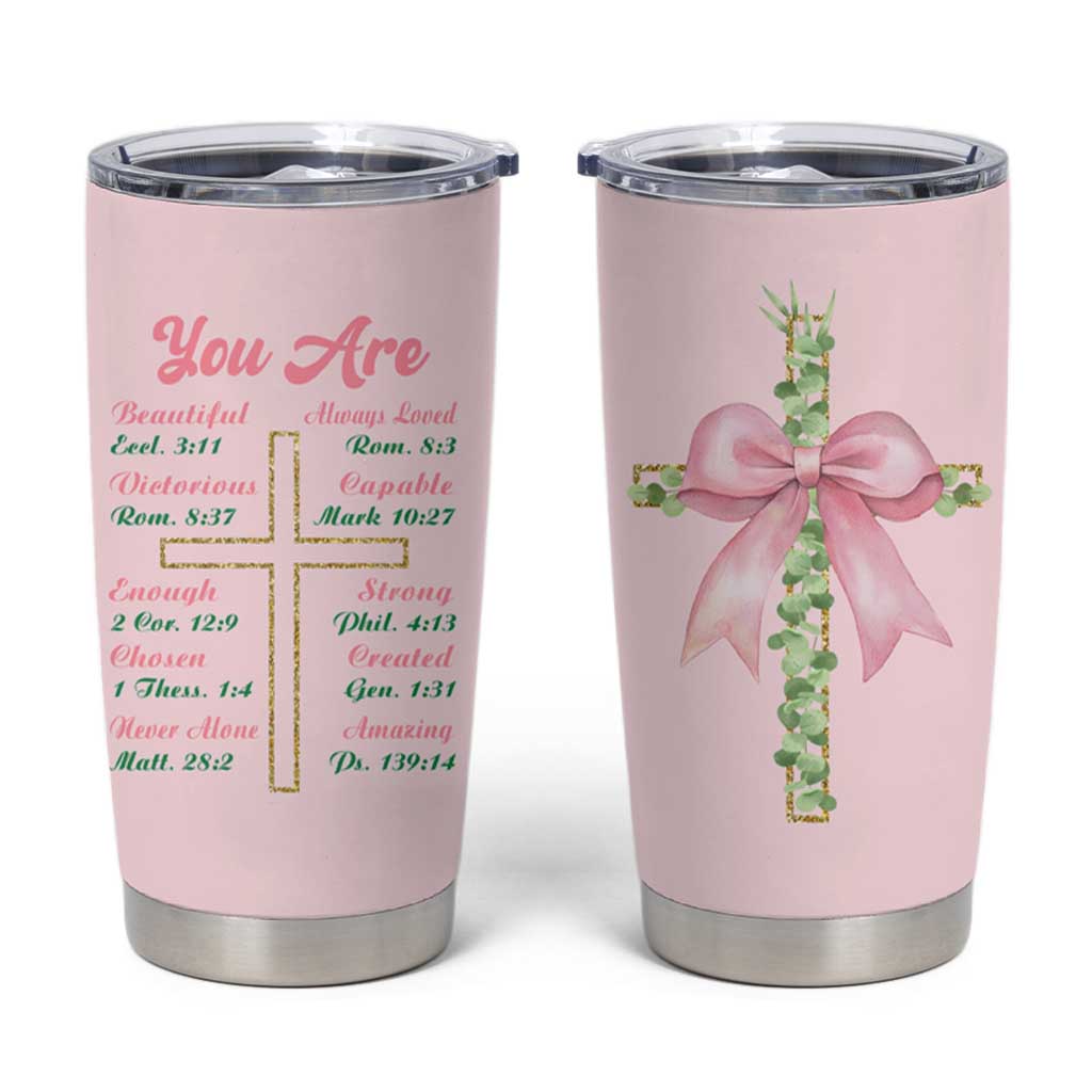 Christian Gifts Tumbler Cup You Are Enough Inspirational Coquette Christ Cross - Wonder Print Shop