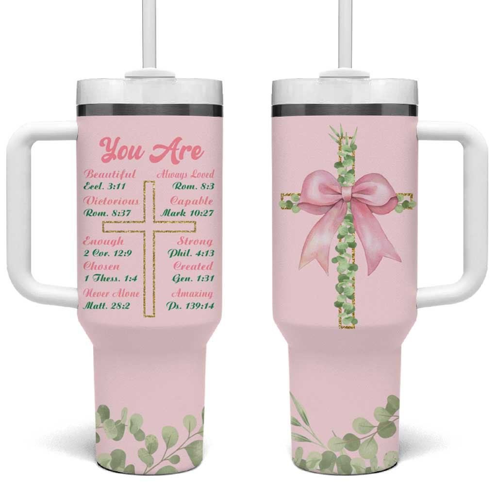 Christian Gifts Tumbler With Handle You Are Enough Inspirational Coquette Christ Cross - Wonder Print Shop