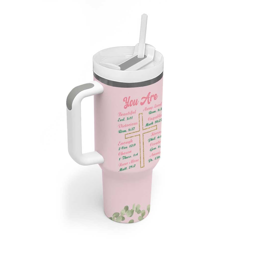 Christian Gifts Tumbler With Handle You Are Enough Inspirational Coquette Christ Cross - Wonder Print Shop