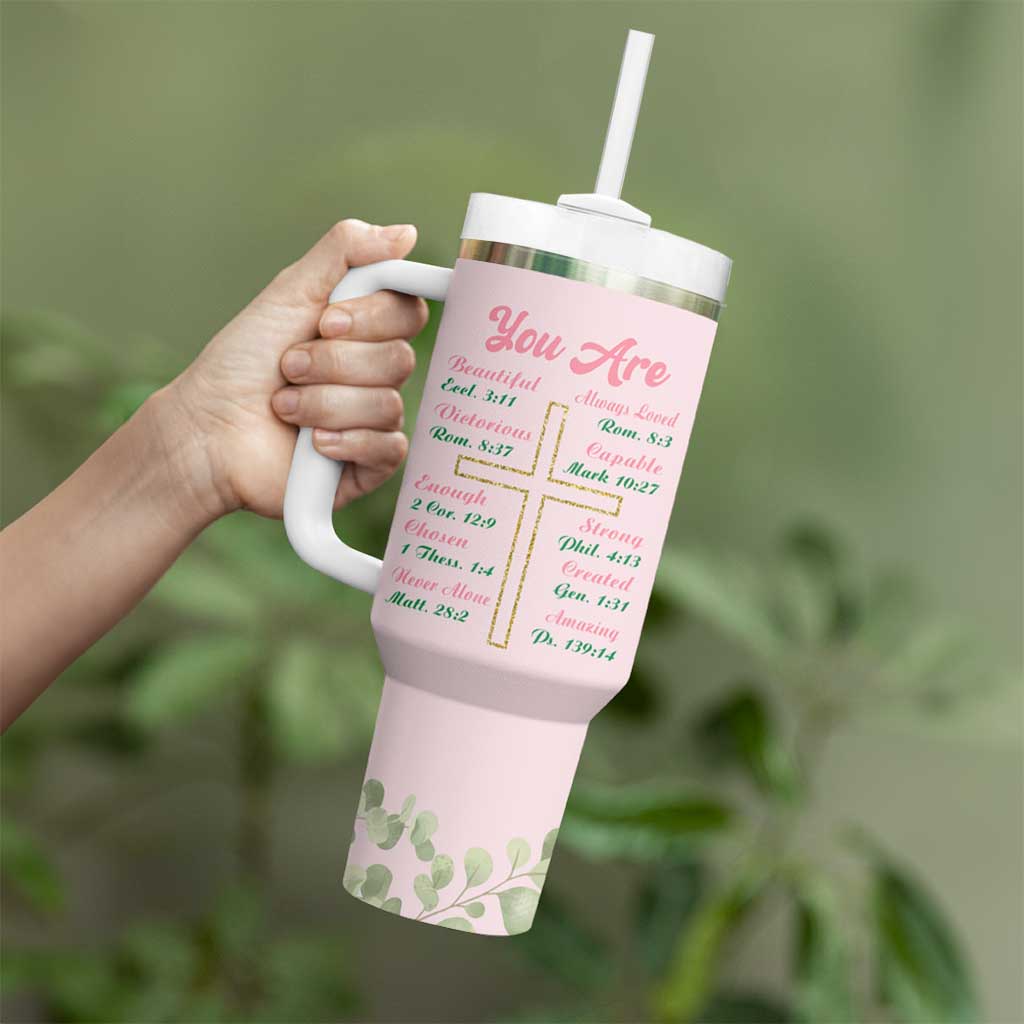 Christian Gifts Tumbler With Handle You Are Enough Inspirational Coquette Christ Cross - Wonder Print Shop