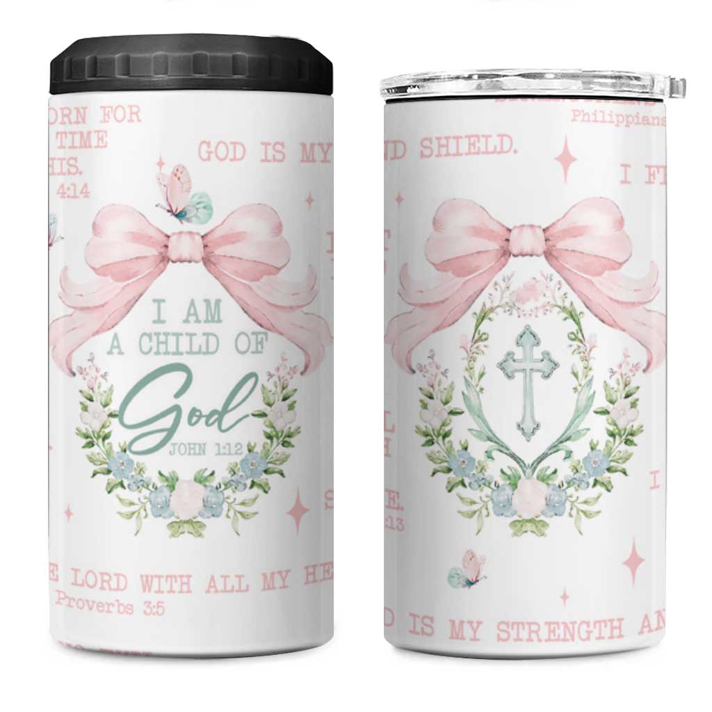 Christian Gifts 4 in 1 Can Cooler Tumbler I Am A Child Of God Coquette Christ Cross - Wonder Print Shop