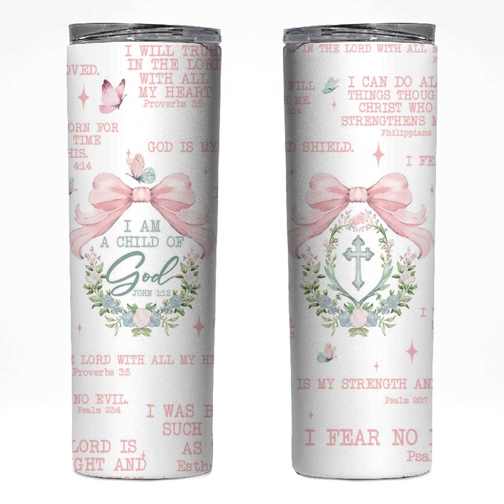 Christian Gifts Skinny Tumbler I Am A Child Of God Coquette Christ Cross - Wonder Print Shop