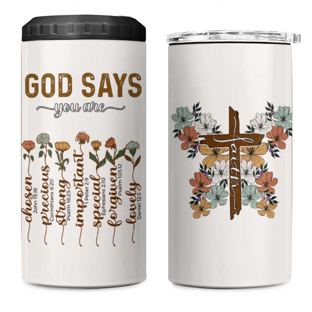 Christian Gifts 4 in 1 Can Cooler Tumbler God Say You Are Inspirational Flower Butterfly Christ Cross - Wonder Print Shop