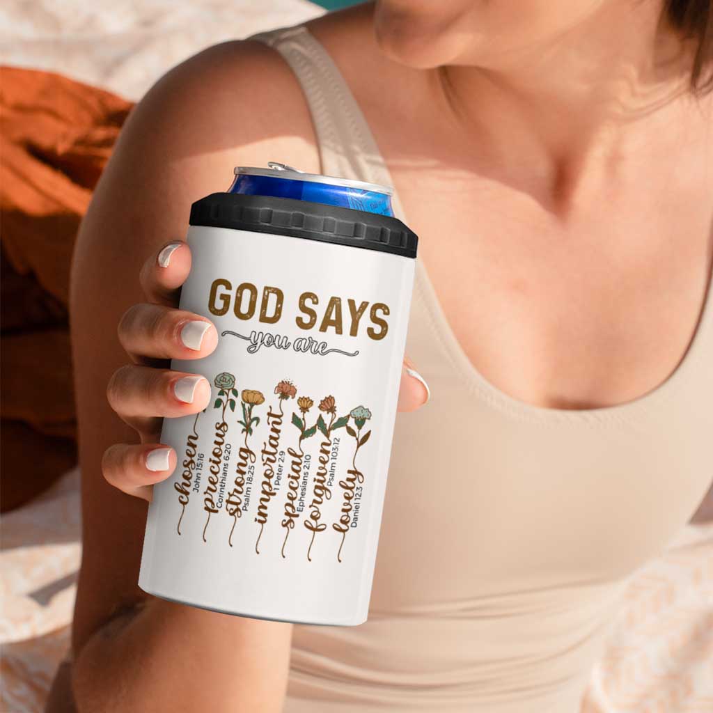 Christian Gifts 4 in 1 Can Cooler Tumbler God Say You Are Inspirational Flower Butterfly Christ Cross - Wonder Print Shop