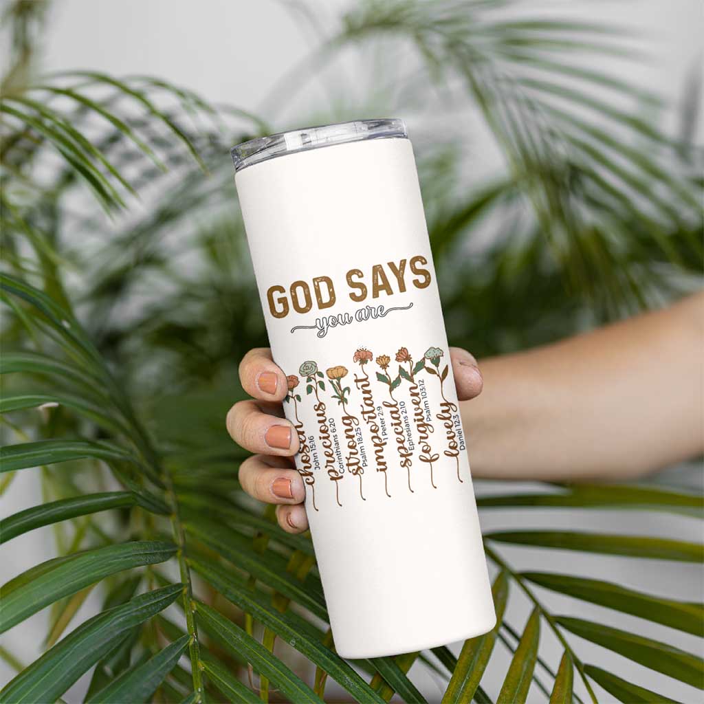 Christian Gifts Skinny Tumbler God Say You Are Inspirational Flower Butterfly Christ Cross - Wonder Print Shop