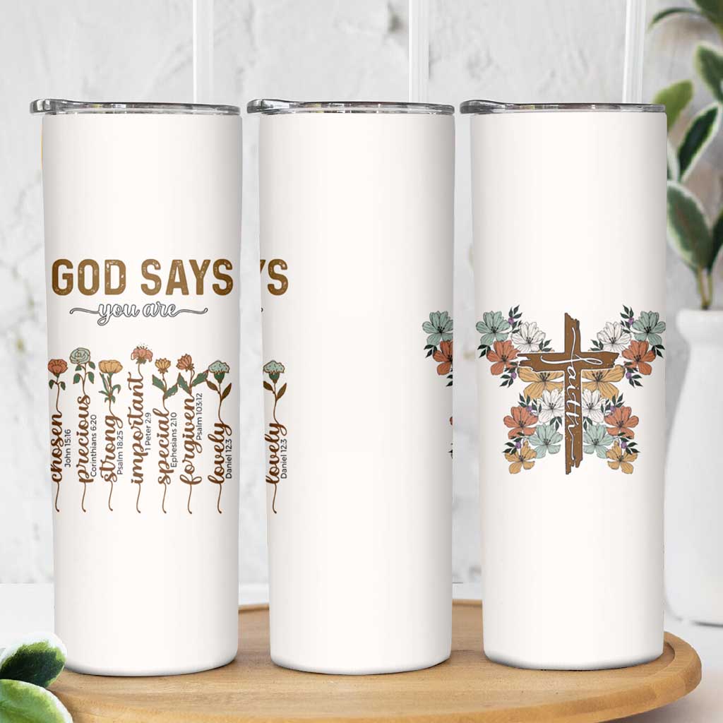 Christian Gifts Skinny Tumbler God Say You Are Inspirational Flower Butterfly Christ Cross - Wonder Print Shop