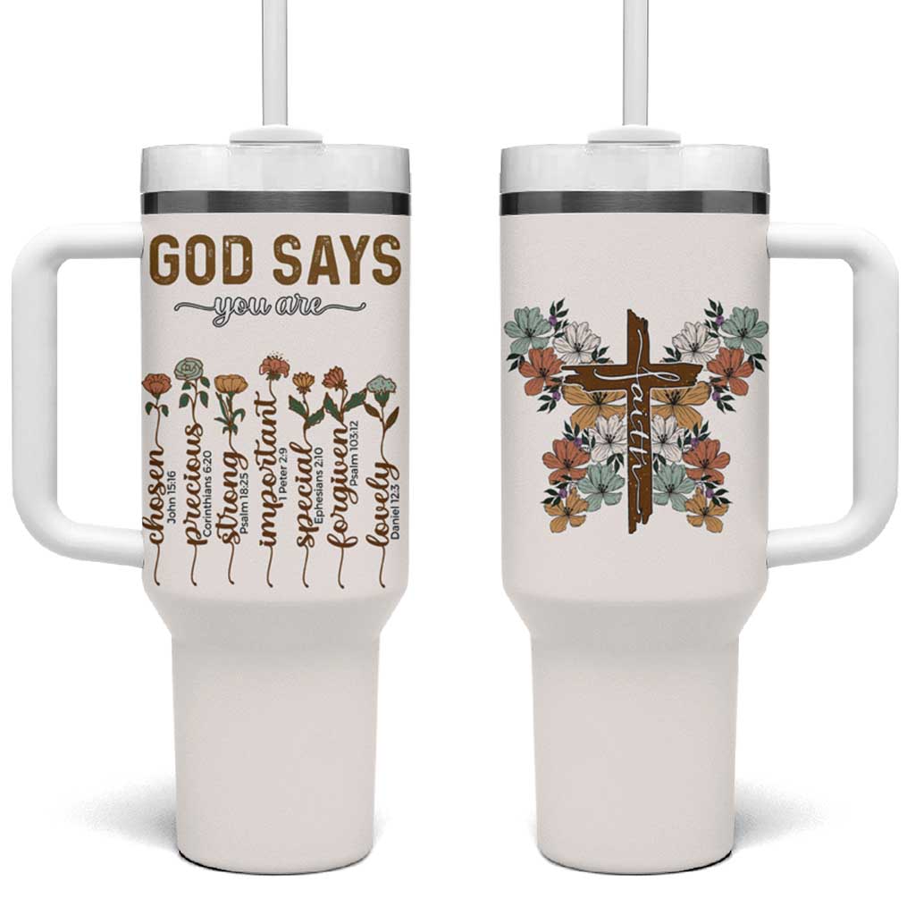 Christian Gifts Tumbler With Handle God Say You Are Inspirational Flower Butterfly Christ Cross - Wonder Print Shop