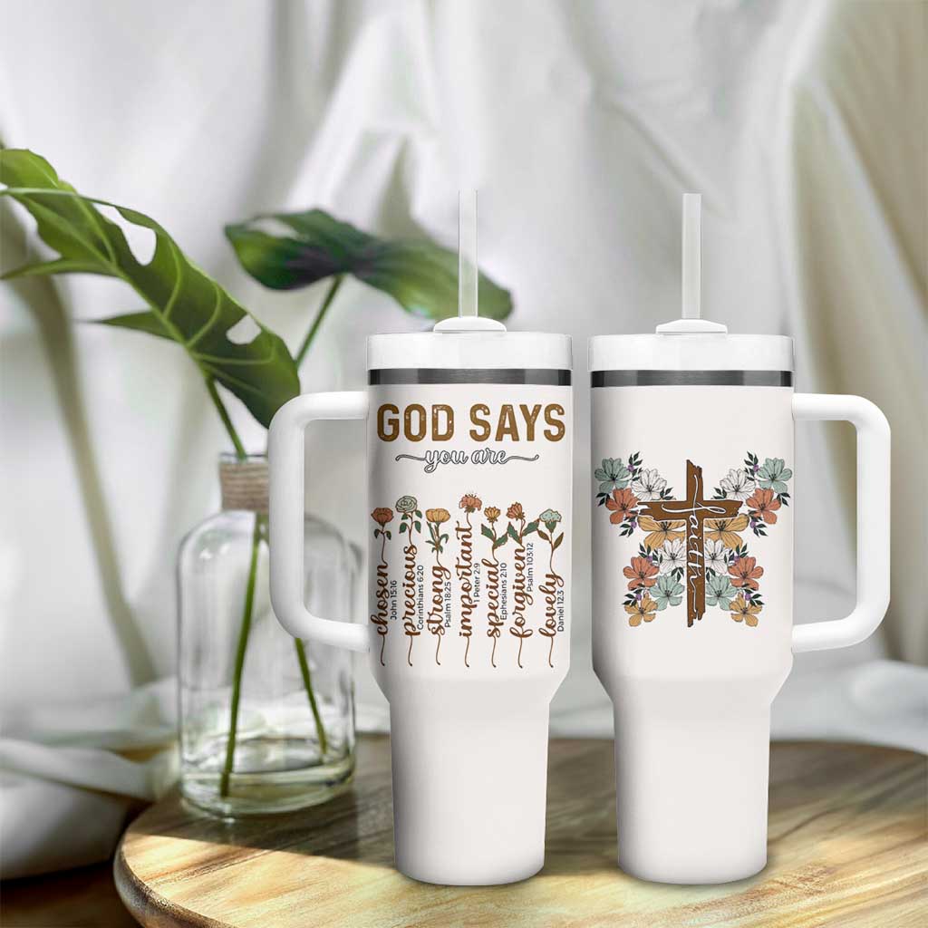 Christian Gifts Tumbler With Handle God Say You Are Inspirational Flower Butterfly Christ Cross - Wonder Print Shop