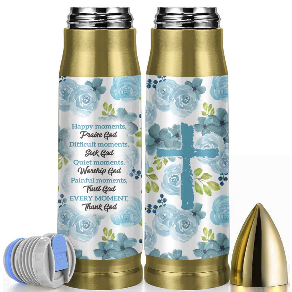 Christian Bullet Tumbler Thank God Faith Flower Christ Cross