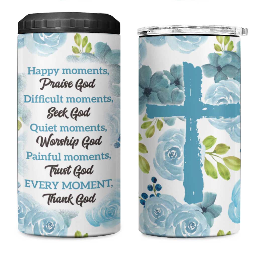 Christian 4 in 1 Can Cooler Tumbler Thank God Faith Flower Christ Cross - Wonder Print Shop