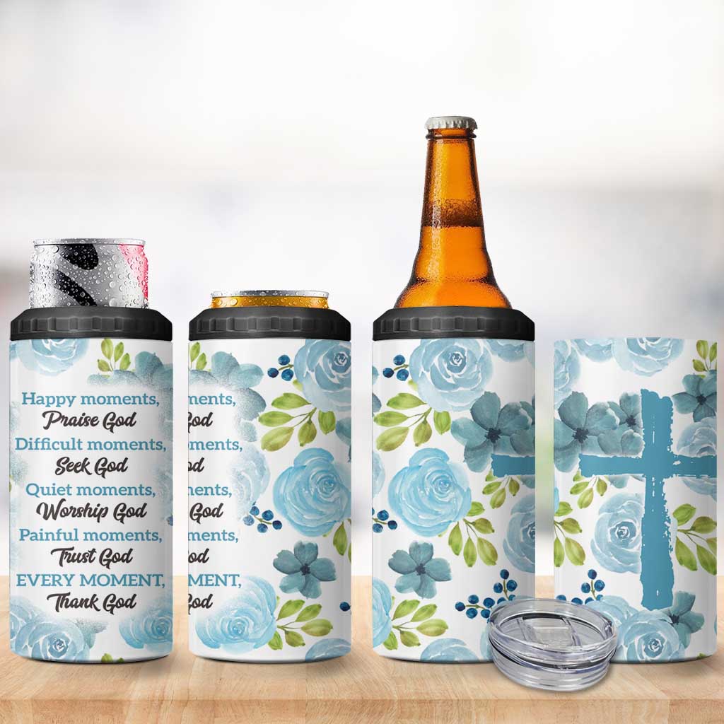 Christian 4 in 1 Can Cooler Tumbler Thank God Faith Flower Christ Cross - Wonder Print Shop
