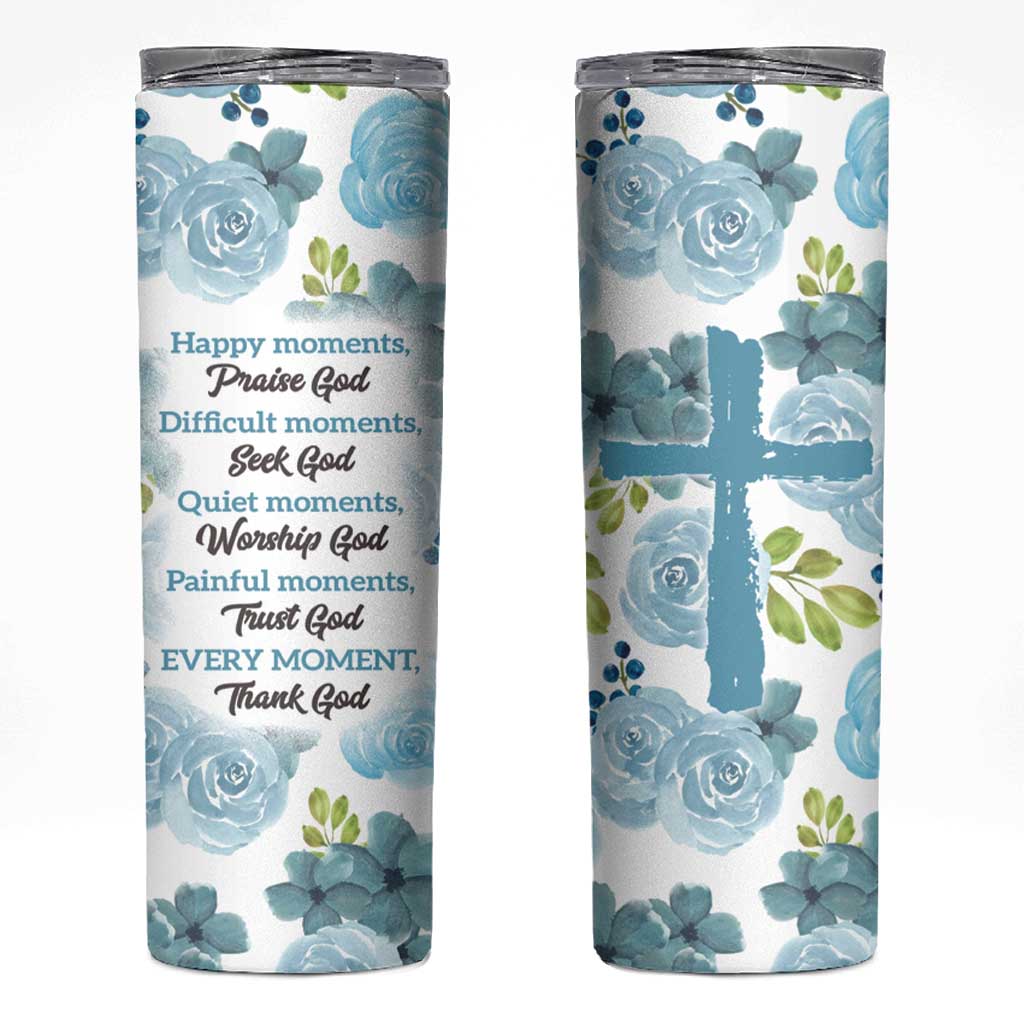 Christian Skinny Tumbler Thank God Faith Flower Christ Cross - Wonder Print Shop