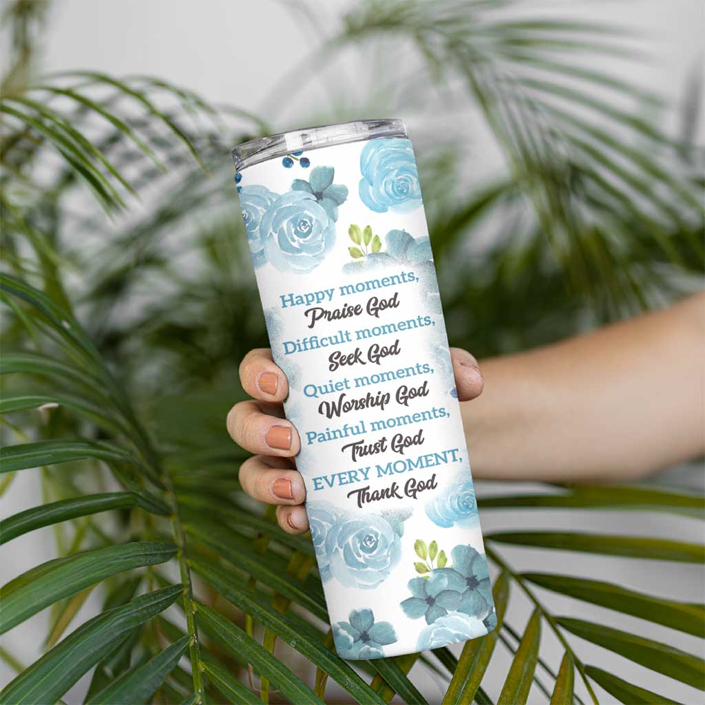 Christian Skinny Tumbler Thank God Faith Flower Christ Cross - Wonder Print Shop