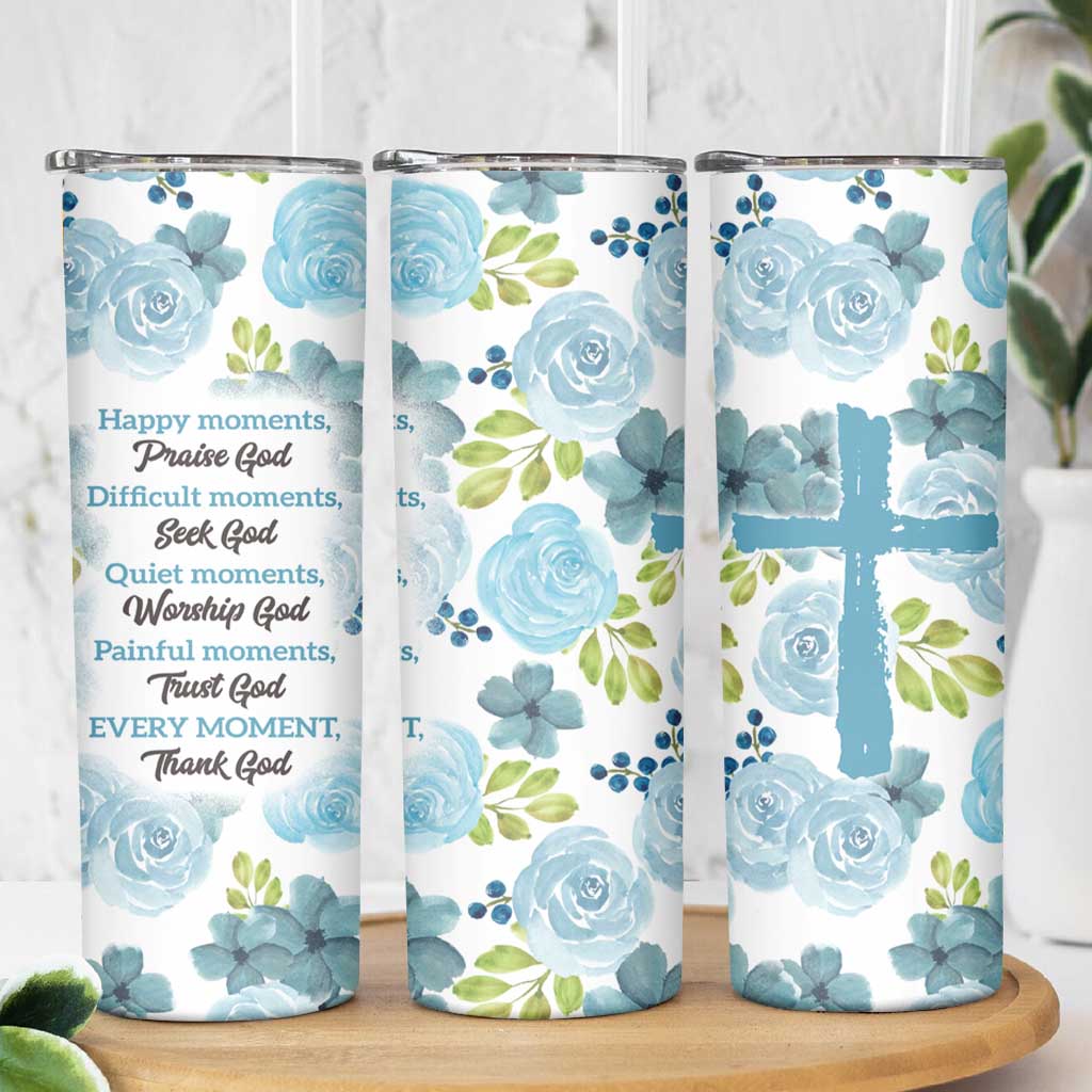 Christian Skinny Tumbler Thank God Faith Flower Christ Cross - Wonder Print Shop