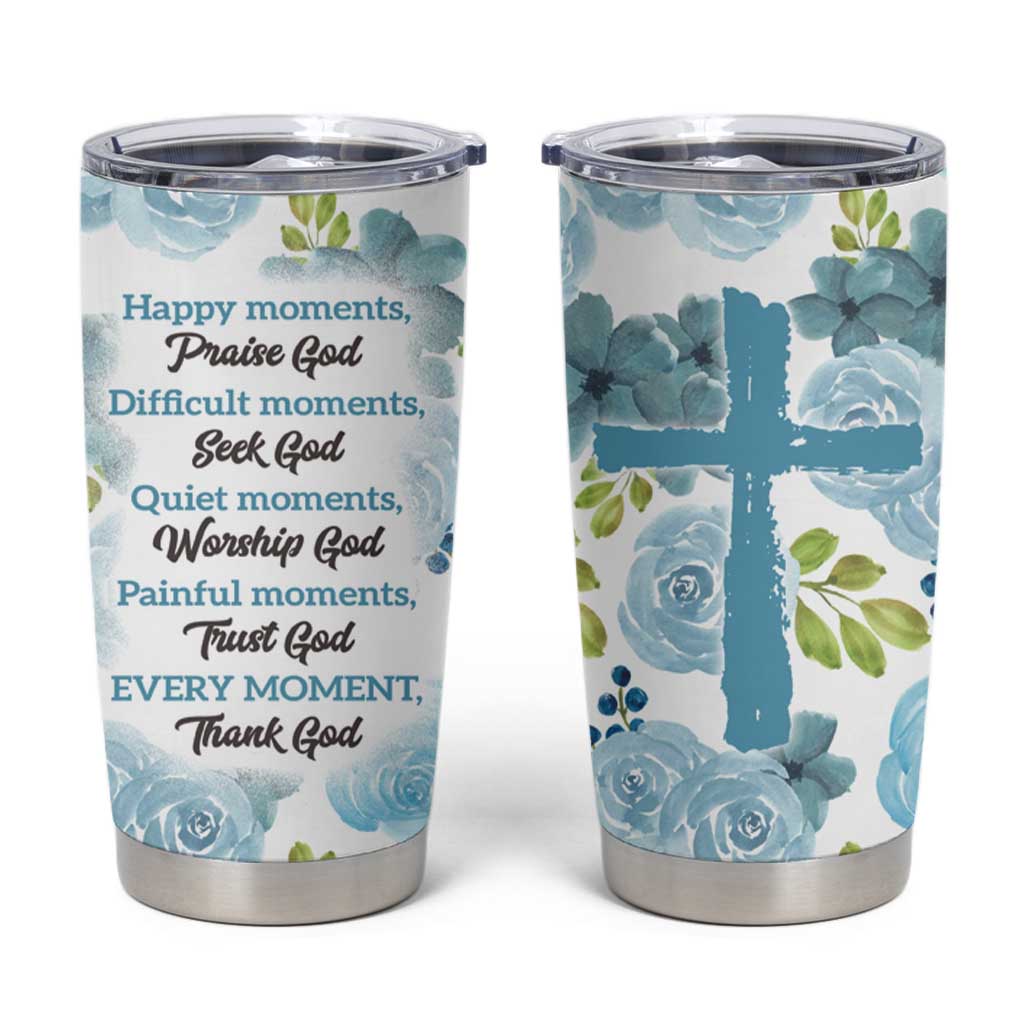 Christian Tumbler Cup Thank God Faith Flower Christ Cross - Wonder Print Shop