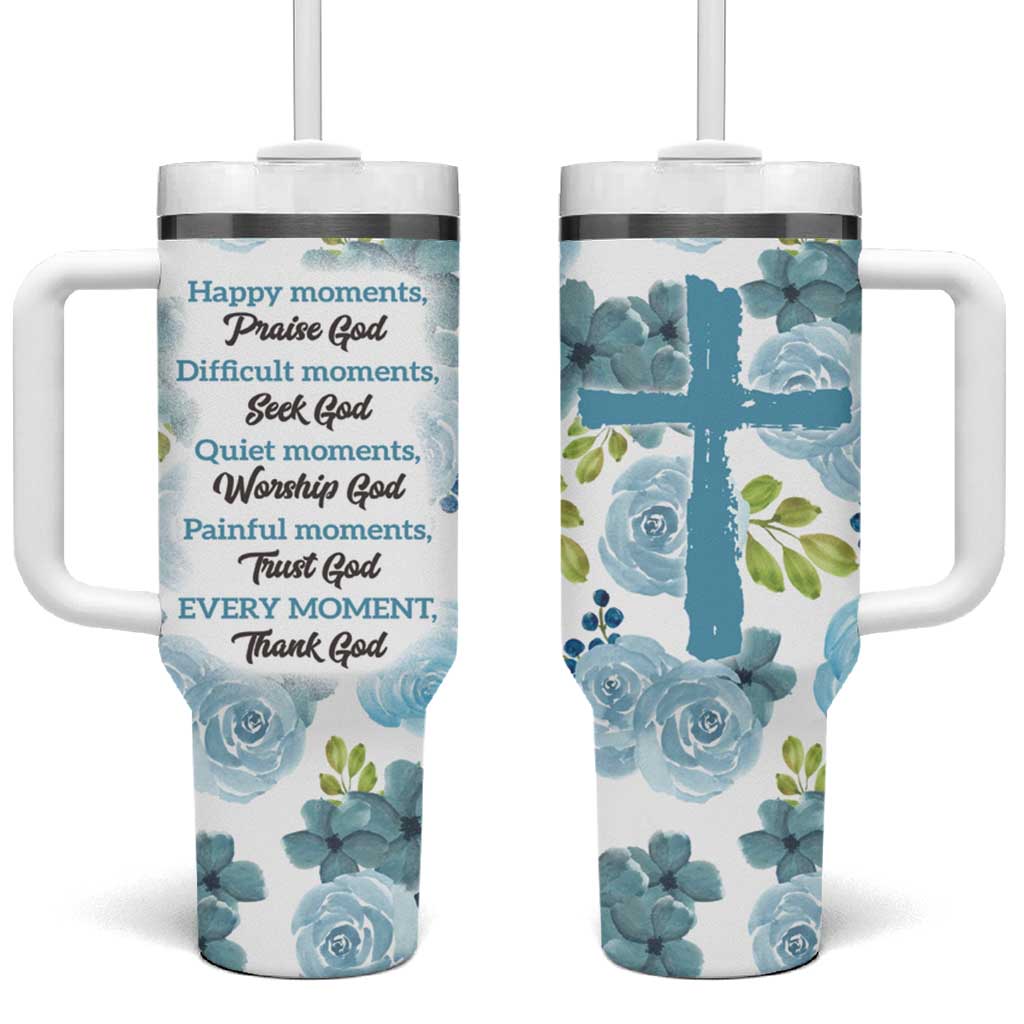 Christian Tumbler With Handle Thank God Faith Flower Christ Cross - Wonder Print Shop