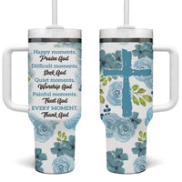 Christian Tumbler With Handle Thank God Faith Flower Christ Cross - Wonder Print Shop