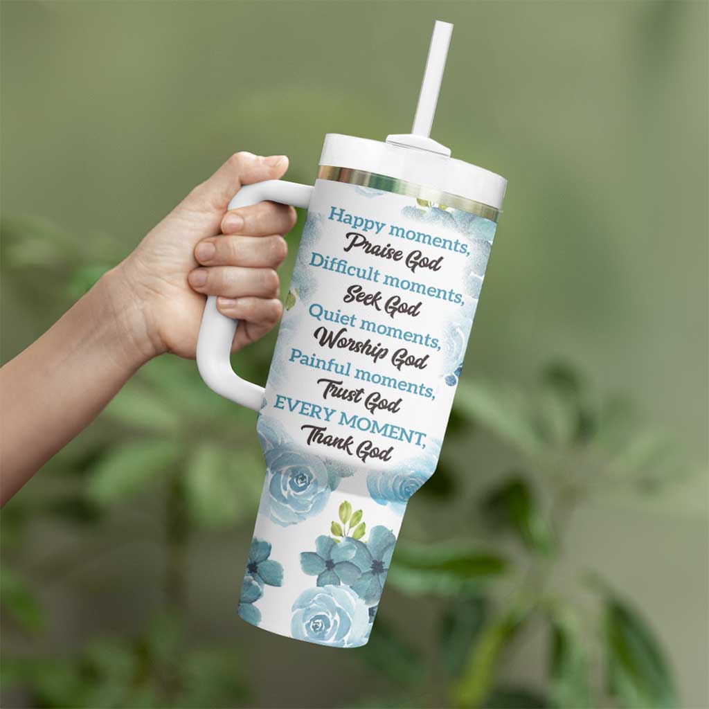 Christian Tumbler With Handle Thank God Faith Flower Christ Cross - Wonder Print Shop