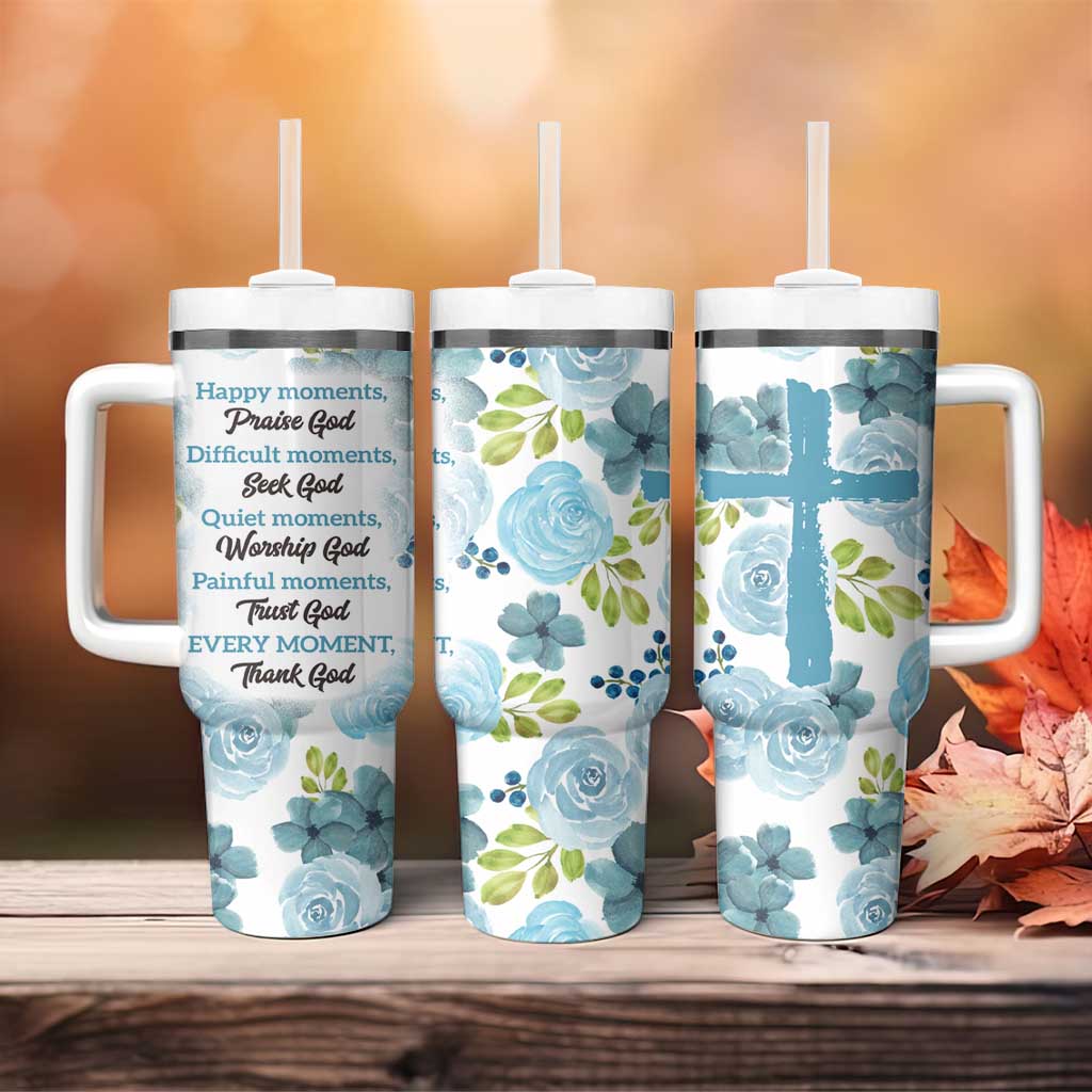 Christian Tumbler With Handle Thank God Faith Flower Christ Cross - Wonder Print Shop
