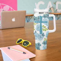 Christian Tumbler With Handle Thank God Faith Flower Christ Cross - Wonder Print Shop