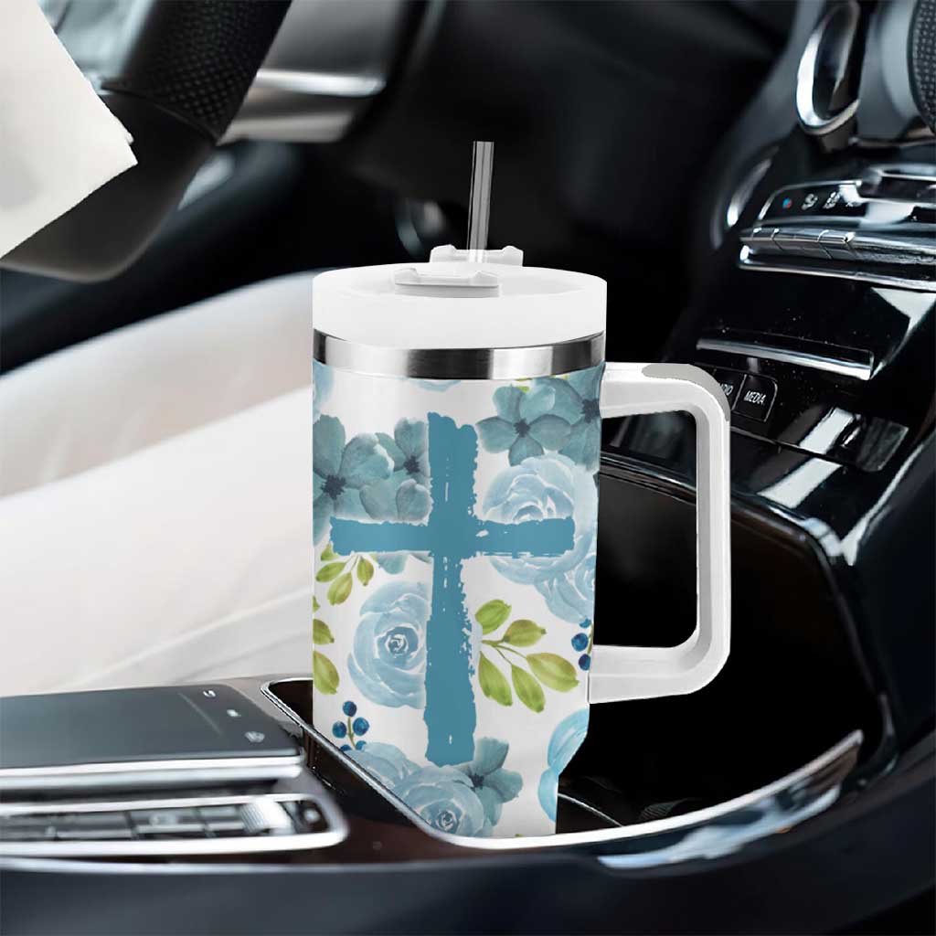 Christian Tumbler With Handle Thank God Faith Flower Christ Cross - Wonder Print Shop