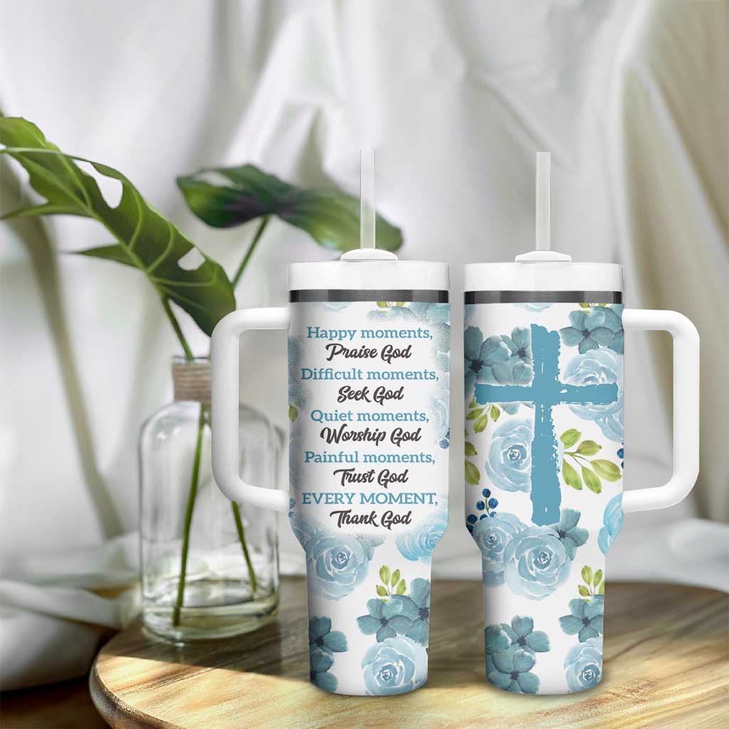 Christian Tumbler With Handle Thank God Faith Flower Christ Cross - Wonder Print Shop