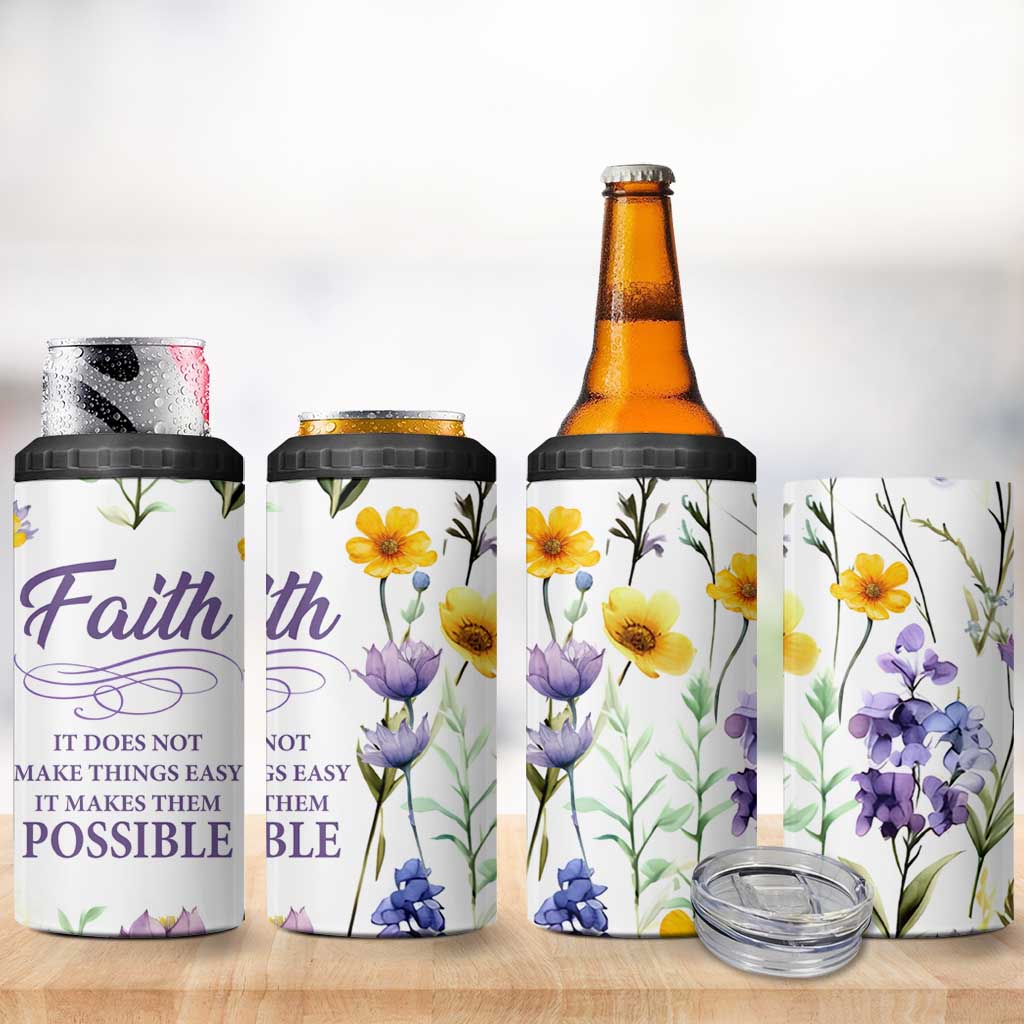 Christian 4 in 1 Can Cooler Tumbler Faith Does Not Make Things Easy It Makes Them Possible - Wonder Print Shop
