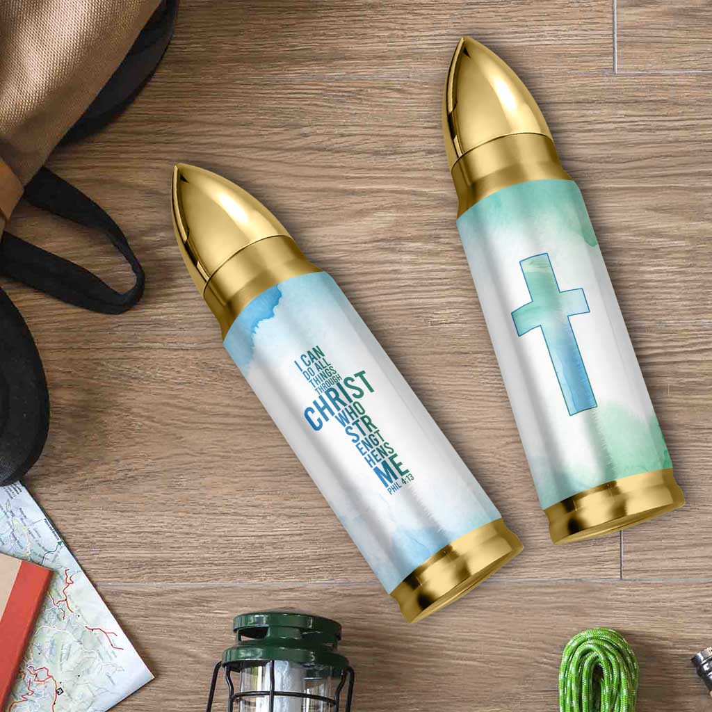 Christian Bullet Tumbler I Can Do All Things Through Christ Watercolor Christ Cross