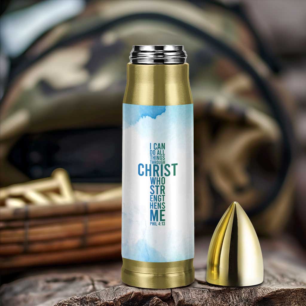 Christian Bullet Tumbler I Can Do All Things Through Christ Watercolor Christ Cross