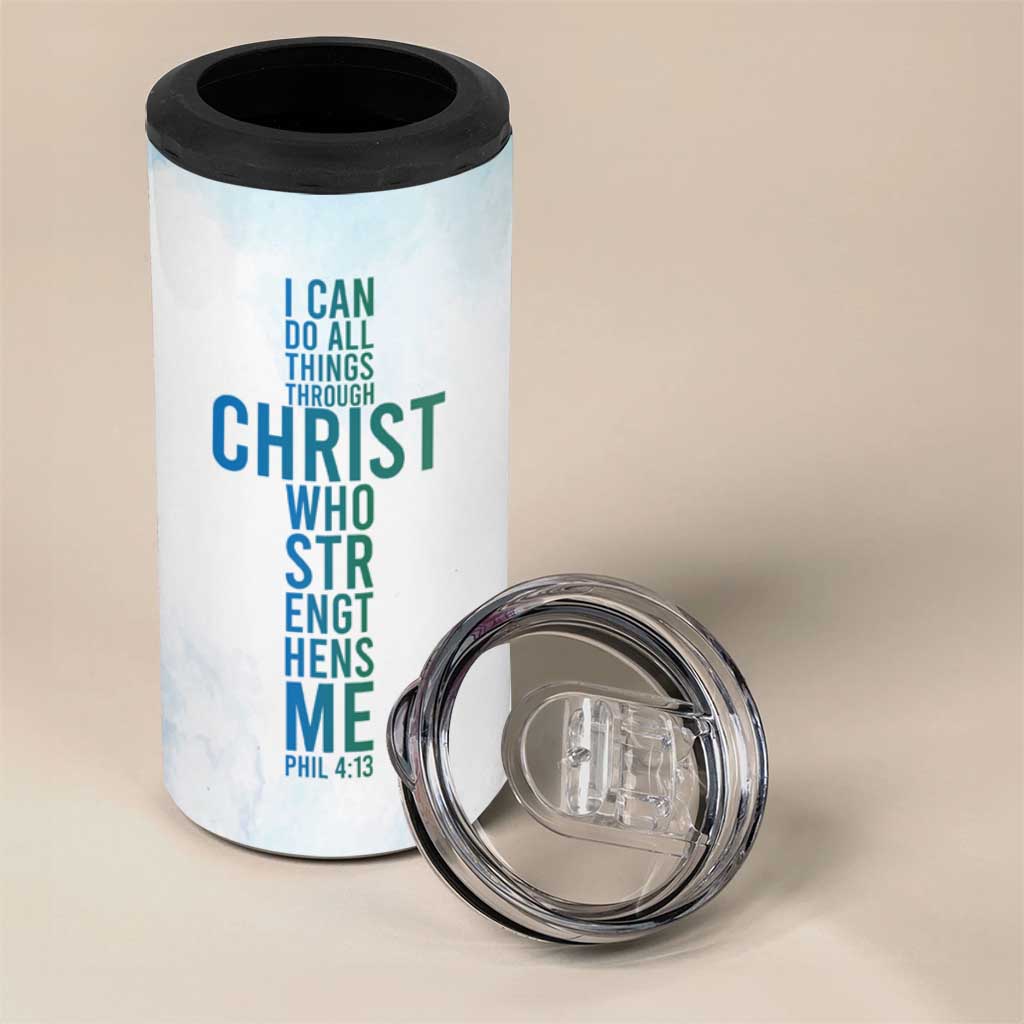 Christian 4 in 1 Can Cooler Tumbler I Can Do All Things Through Christ Watercolor Christ Cross - Wonder Print Shop