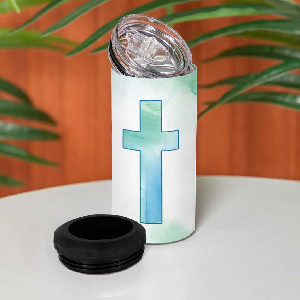Christian 4 in 1 Can Cooler Tumbler I Can Do All Things Through Christ Watercolor Christ Cross - Wonder Print Shop